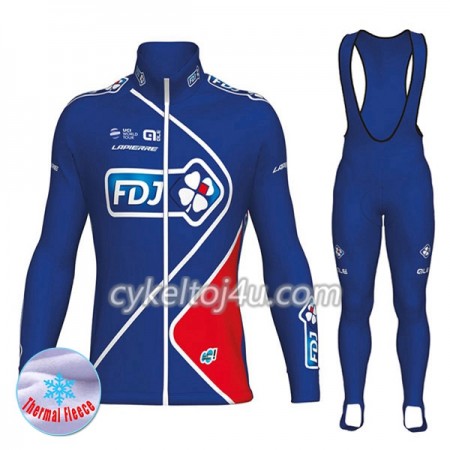Cykeltrøje Langærmet + Bib Cykelbukser 2017 FDJ N002 Vinter Thermal Fleece